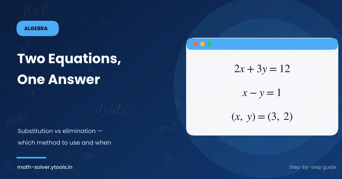 Two equations, one answer — 2x + 3y = 12 and x − y = 1 give (3, 2)