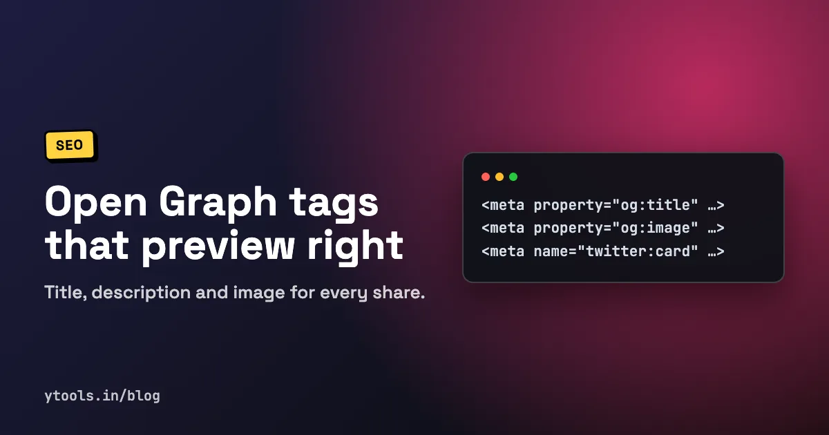Hero card reading Open Graph Meta Tags: How to Add OG and Twitter Card Tags, beside a social link preview